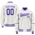 Personalized White & Purple Purple Pinstripe Varsity Letterman Jacket