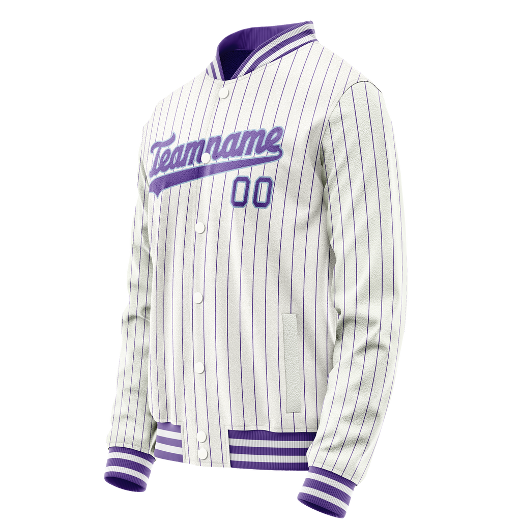 Personalized White & Purple Purple Pinstripe Varsity Letterman Jacket