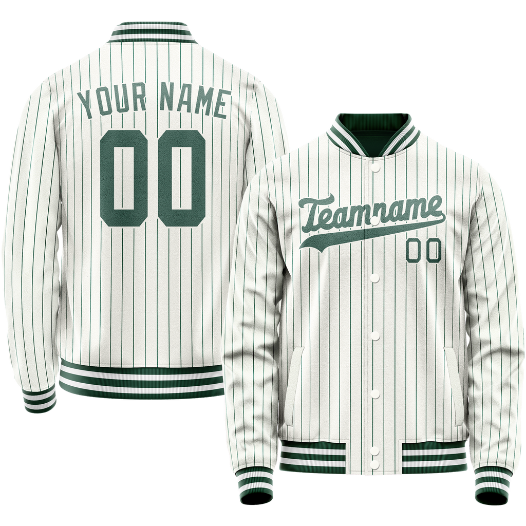 Personalized White & Teal Teal Pinstripe Varsity Letterman Jacket