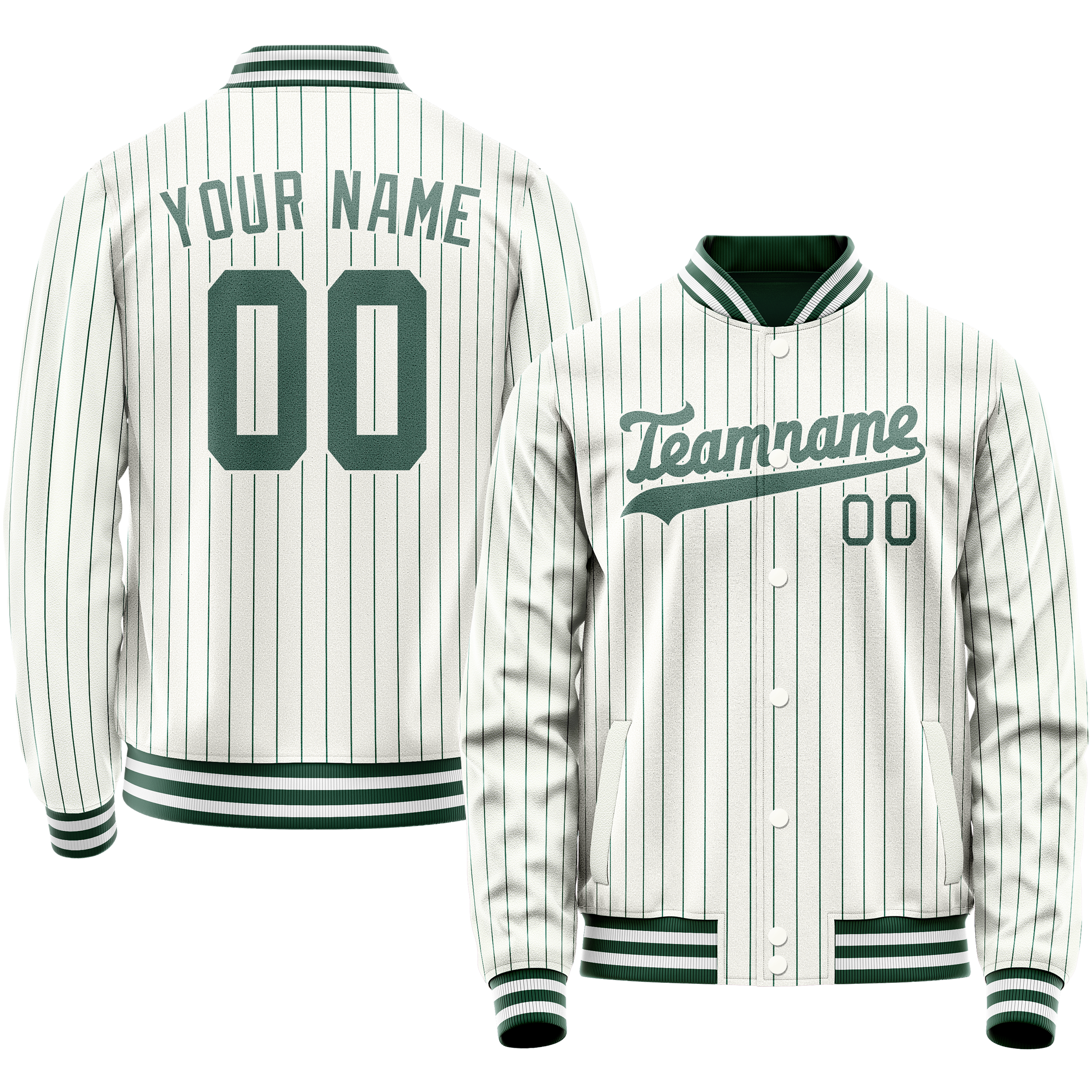 Personalized White & Teal Teal Pinstripe Varsity Letterman Jacket