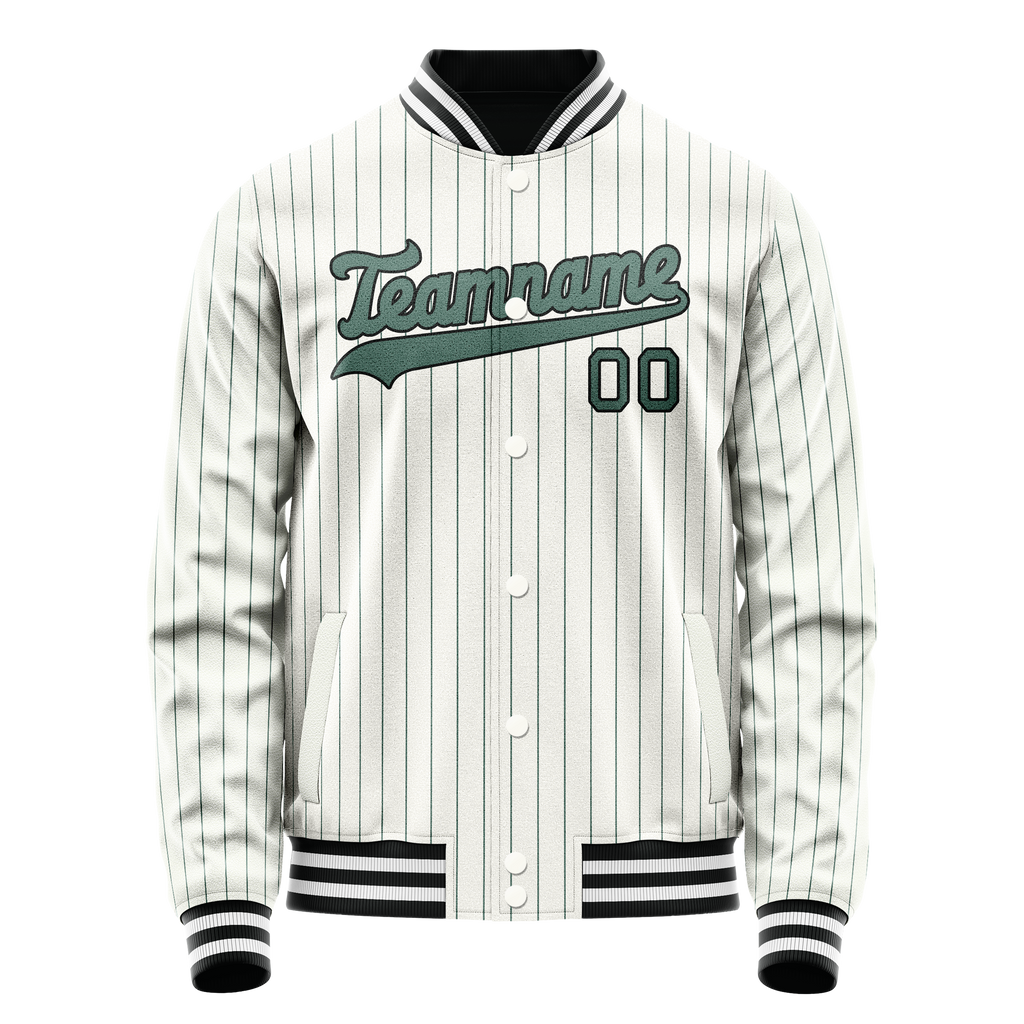 Personalized White & Teal Teal Pinstripe Varsity Letterman Jacket