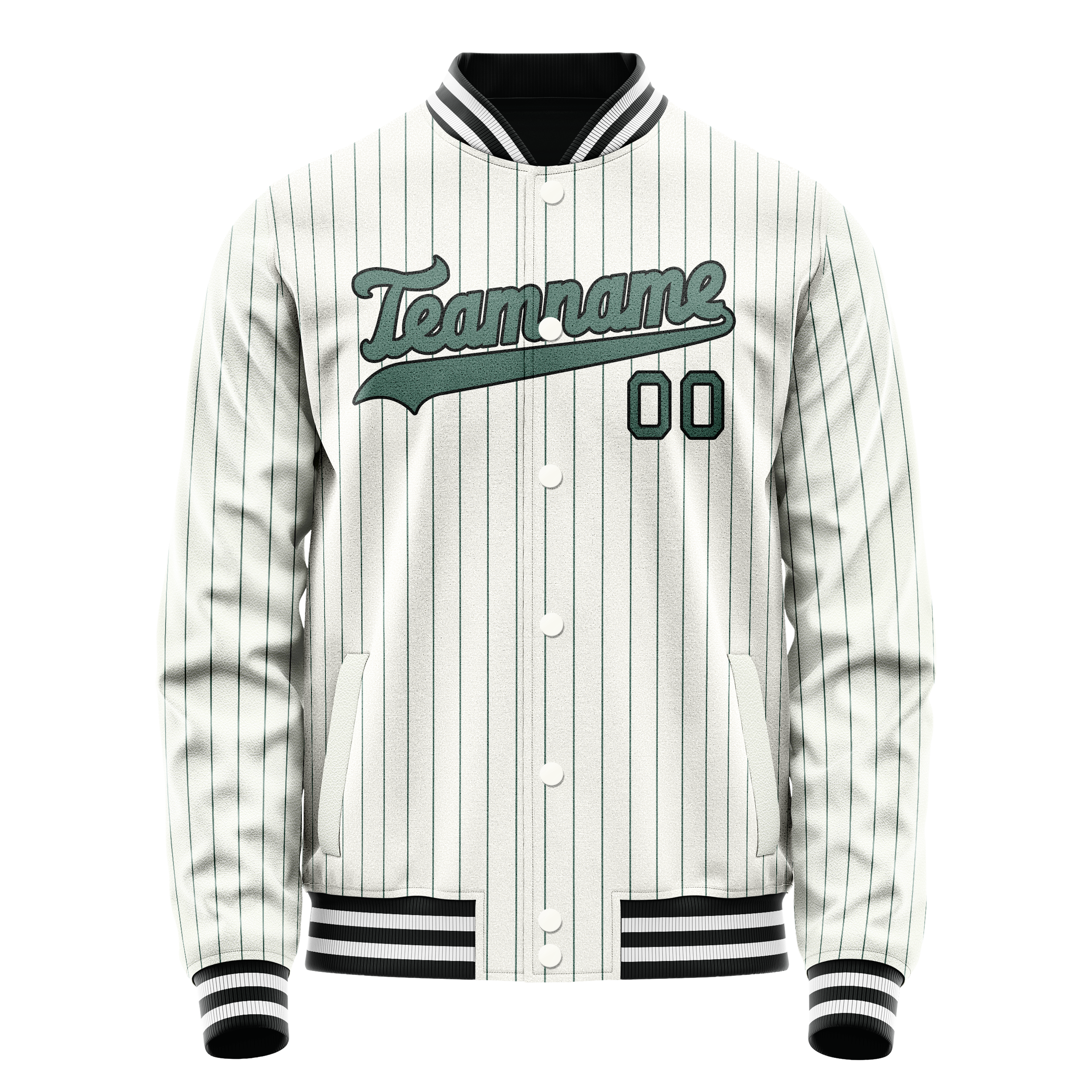 Personalized White & Teal Teal Pinstripe Varsity Letterman Jacket