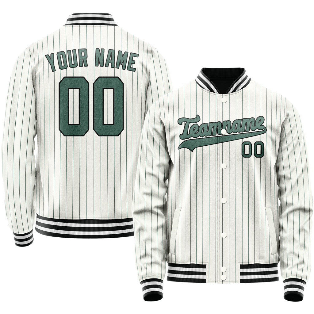 Personalized White & Teal Teal Pinstripe Varsity Letterman Jacket