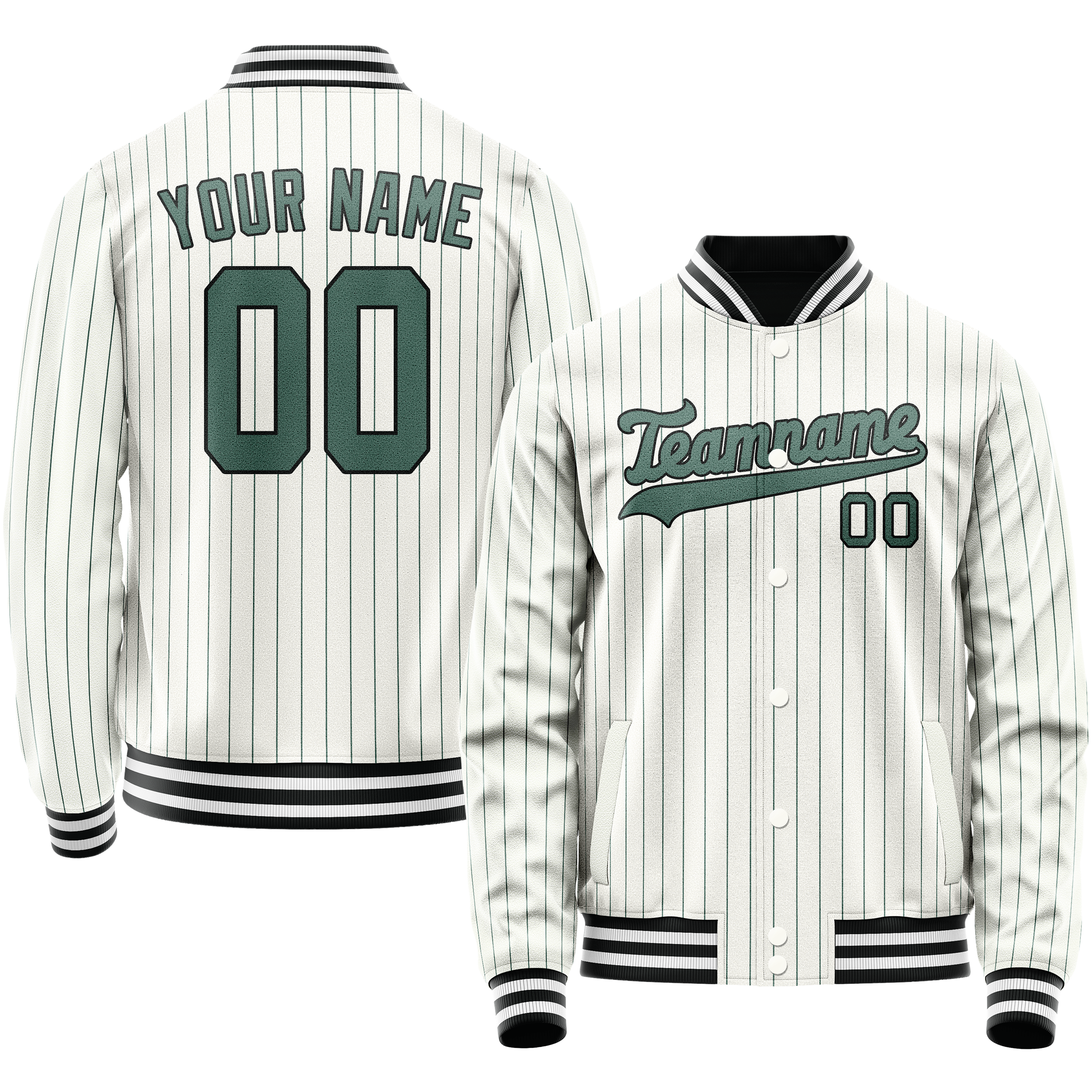 Personalized White & Teal Teal Pinstripe Varsity Letterman Jacket