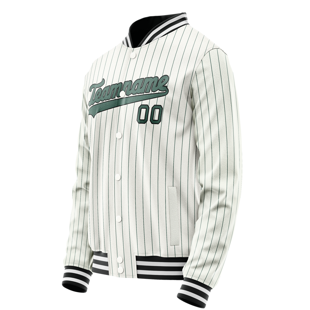 Personalized White & Teal Teal Pinstripe Varsity Letterman Jacket