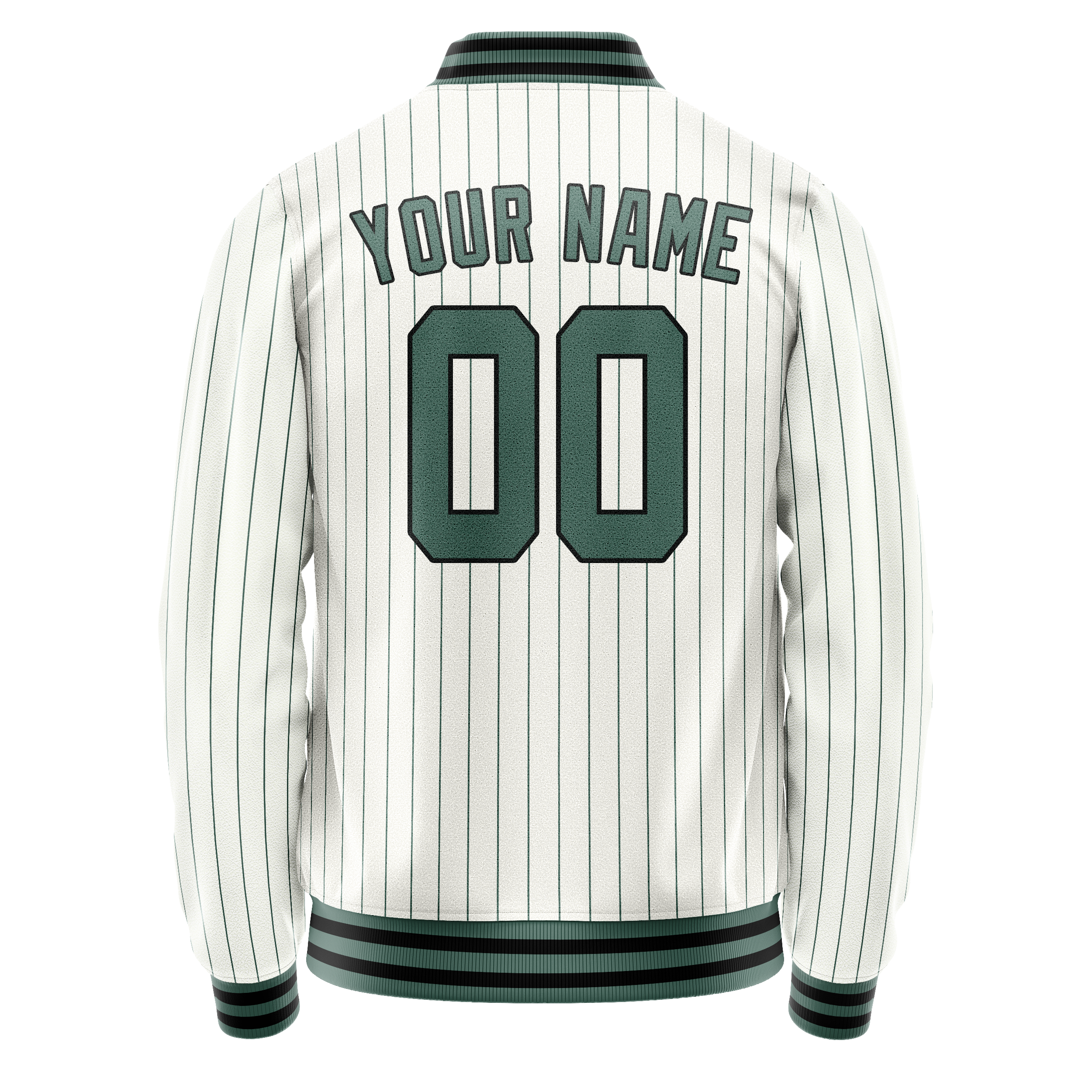 Personalized White & Teal Teal Pinstripe Varsity Letterman Jacket