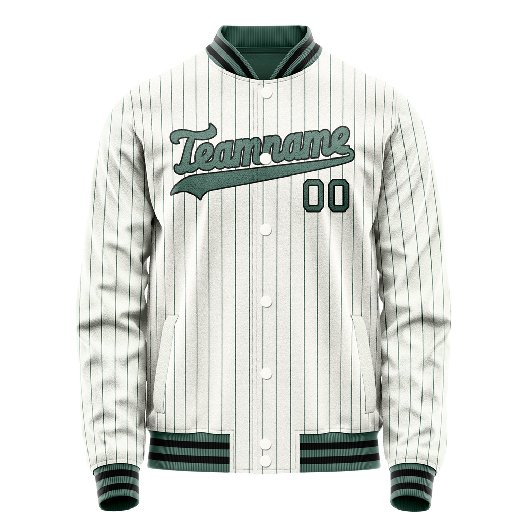 Personalized White & Teal Teal Pinstripe Varsity Letterman Jacket