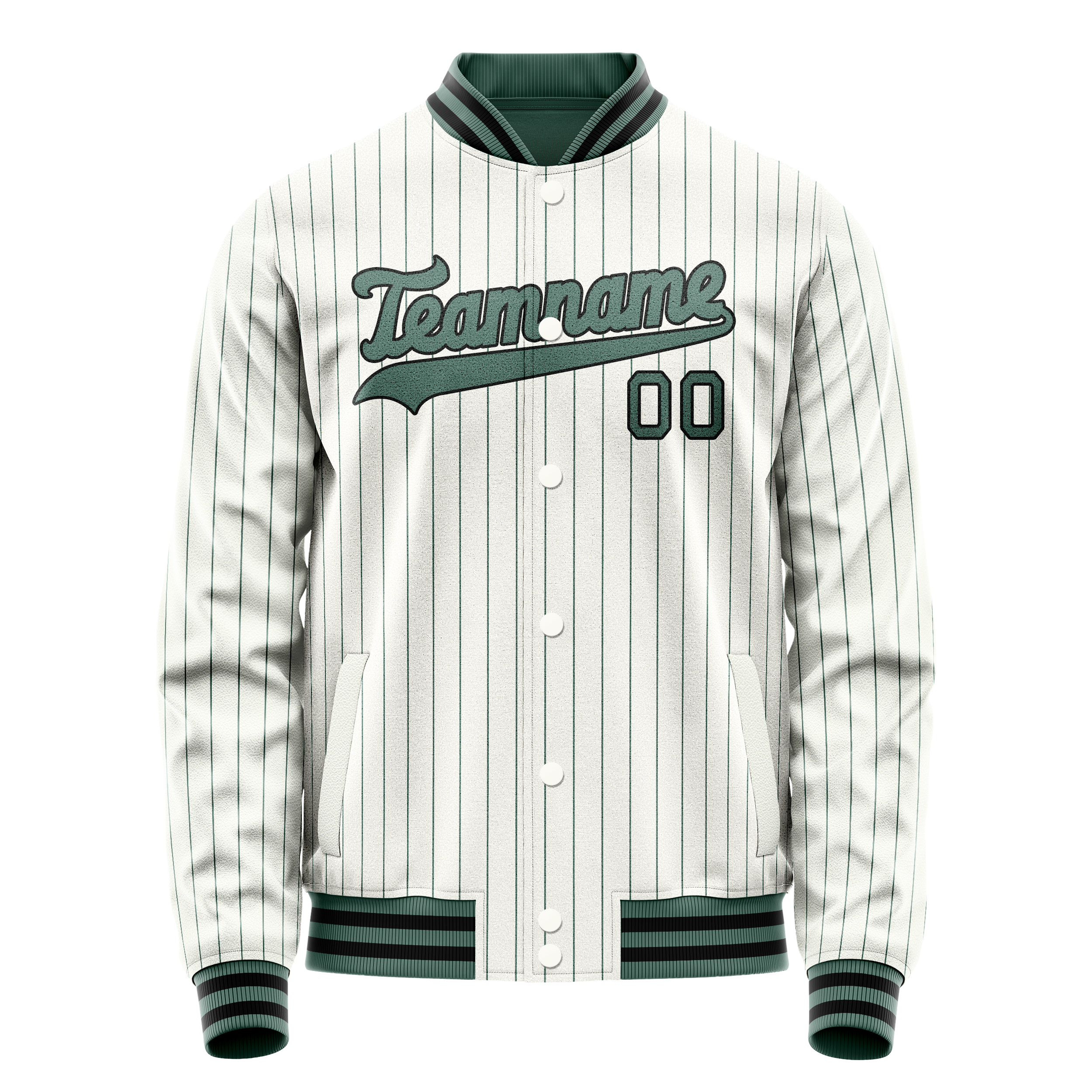 Personalized White & Teal Teal Pinstripe Varsity Letterman Jacket