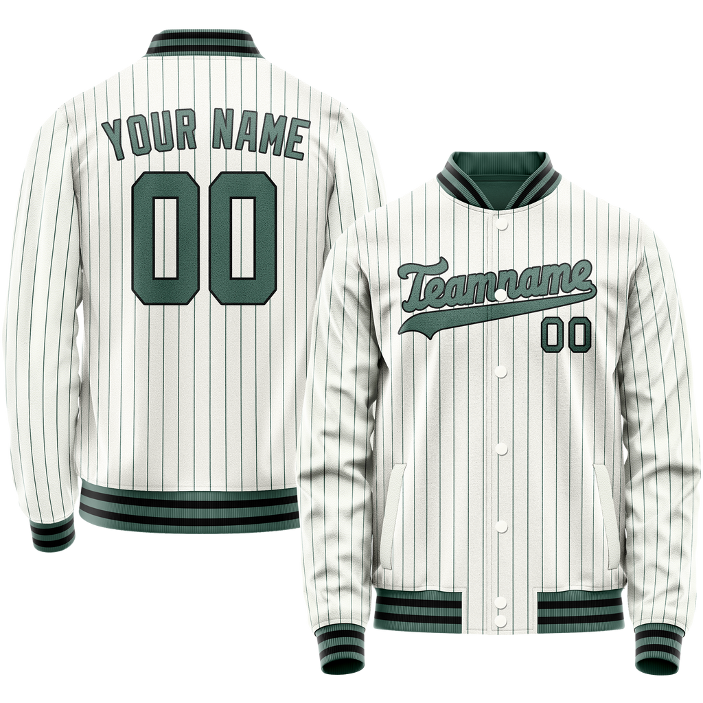 Personalized White & Teal Teal Pinstripe Varsity Letterman Jacket