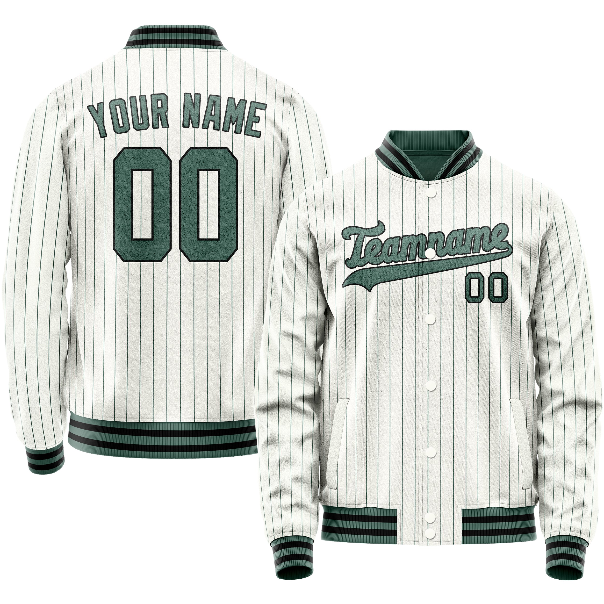 Personalized White & Teal Teal Pinstripe Varsity Letterman Jacket