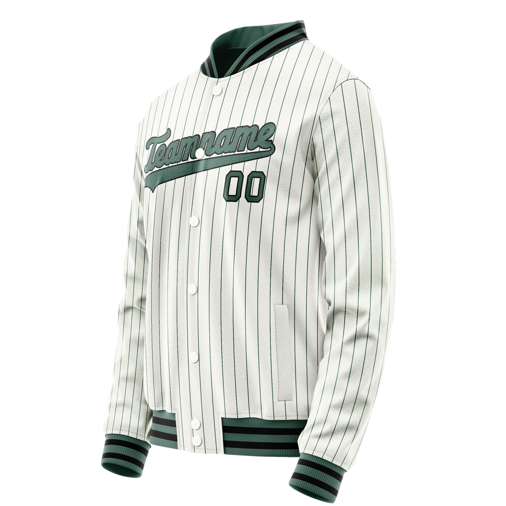 Personalized White & Teal Teal Pinstripe Varsity Letterman Jacket