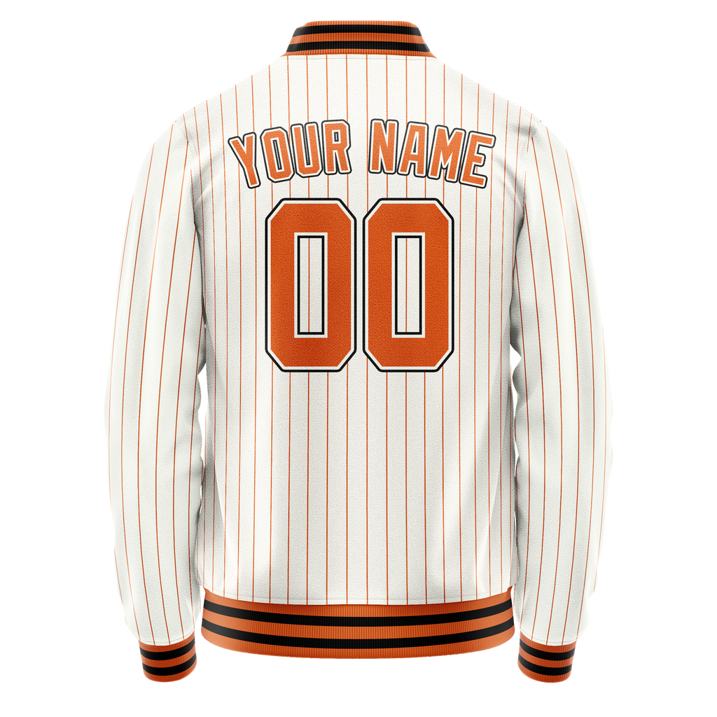 Personalized White & Orange Orange Pinstripe Varsity Letterman Jacket