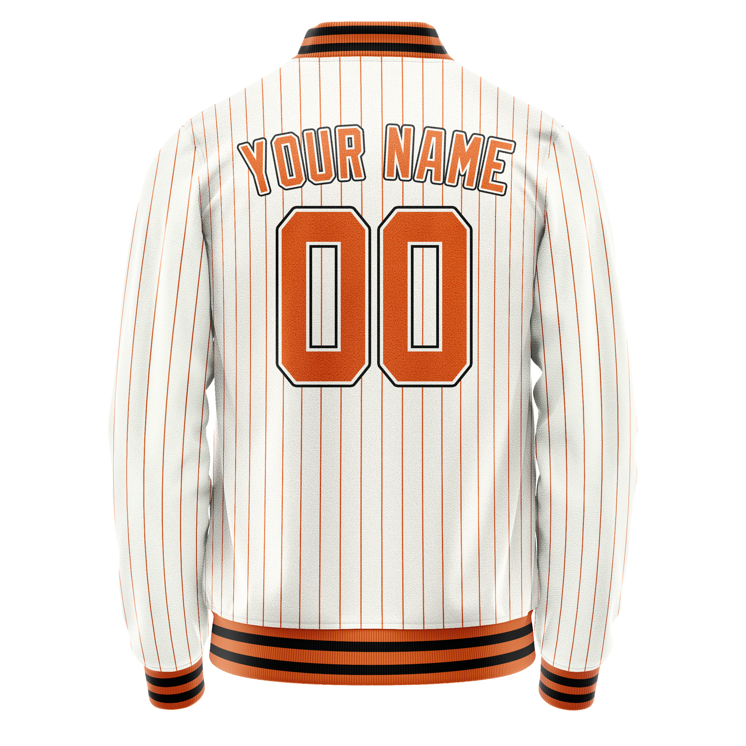 Personalized White & Orange Orange Pinstripe Varsity Letterman Jacket