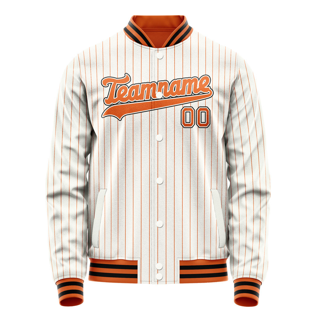 Personalized White & Orange Orange Pinstripe Varsity Letterman Jacket