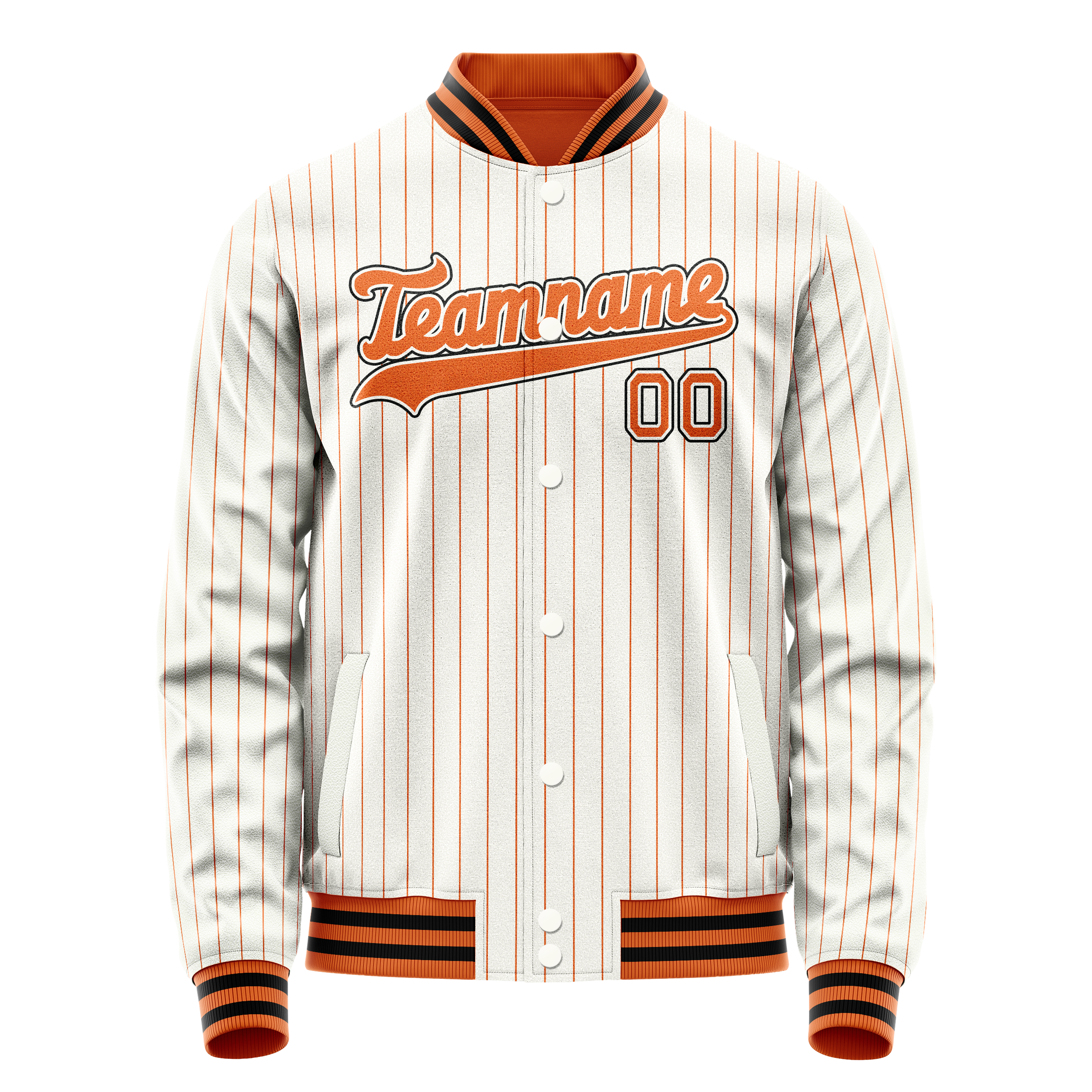 Personalized White & Orange Orange Pinstripe Varsity Letterman Jacket