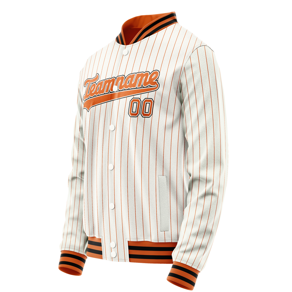 Personalized White & Orange Orange Pinstripe Varsity Letterman Jacket