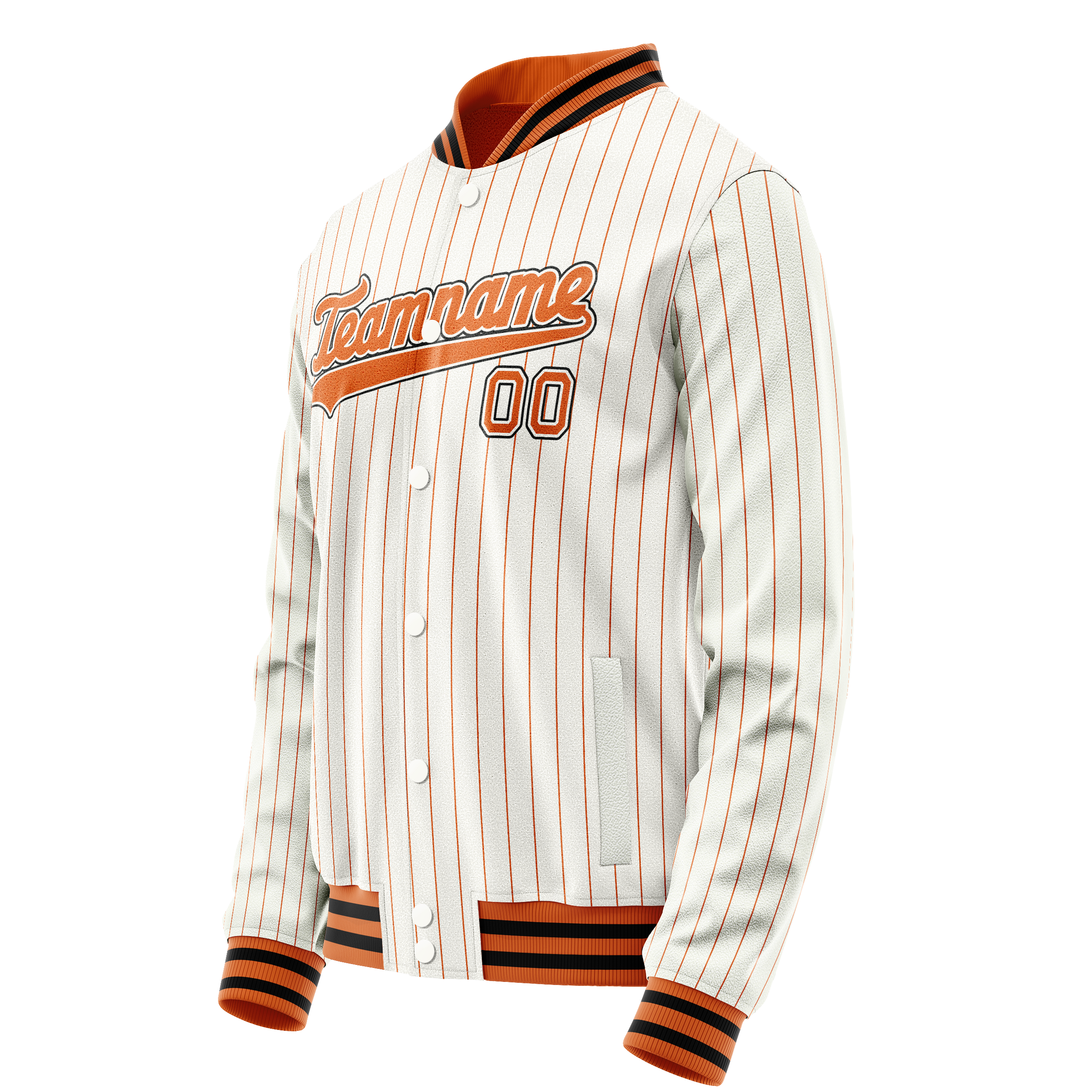 Personalized White & Orange Orange Pinstripe Varsity Letterman Jacket